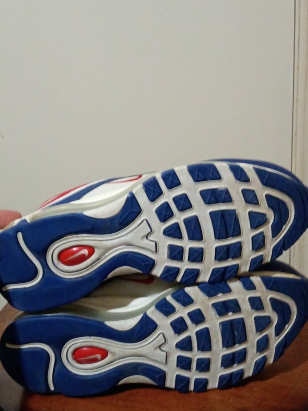 Nike Air Max 97 Mens sz 8.5 mens USA White Red Blue Running Shoes CW5584 100 - Picture 3 of 13